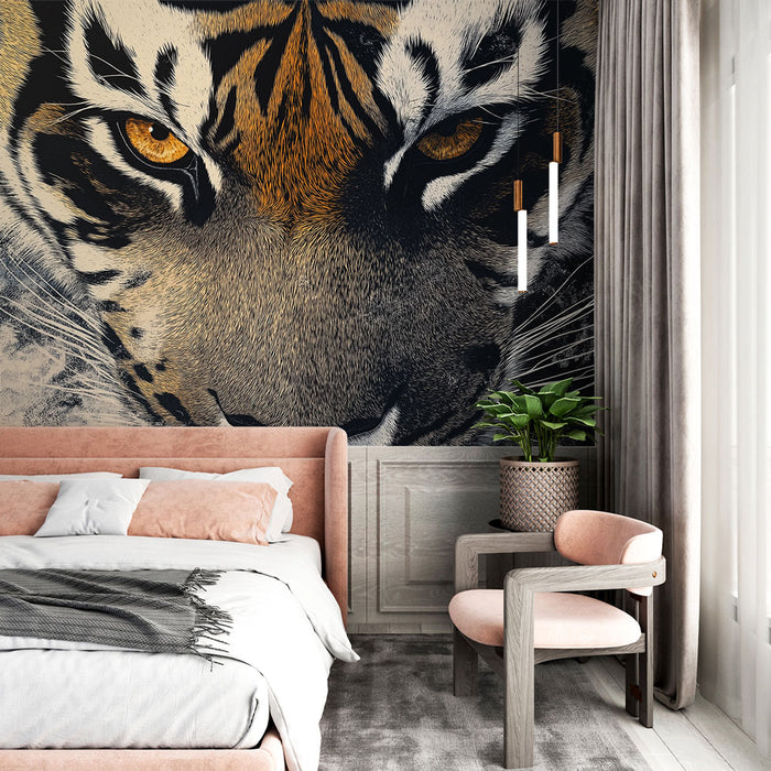 Papier peint tigre majestueux gros plan pour chambre moderne et élégante