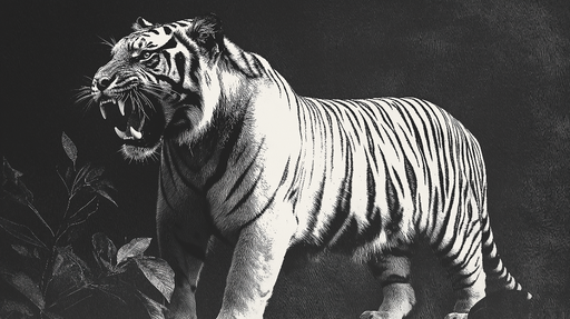 Papier peint tigre Illustration artistique d'un tigre en noir et blanc