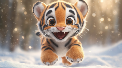 Papier peint tigre mignon Un adorable tigre en peluche sur fond neigeux