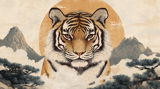 Papier peint tigre Portrait majestueux de tigre sur fond asiatique