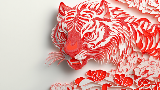 Papier peint tigre rouge Design artistique d'un tigre stylisé avec des éléments floraux