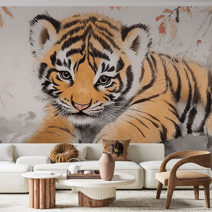 Papier peint tigre aux couleurs vives dans un décor naturel pour salon moderne