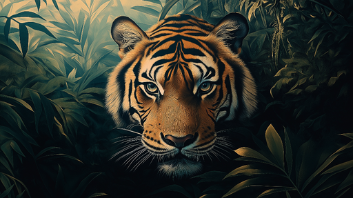 Papier peint tigre Tigre majestueux au milieu de la jungle verdoyante