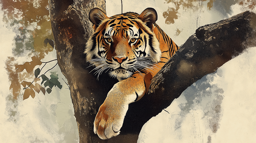 Papier peint tigre Tigre majestueux posé sur une branche d'arbre