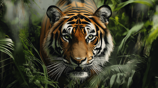 Papier peint tigre Un tigre majestueux dans la jungle verdoyante