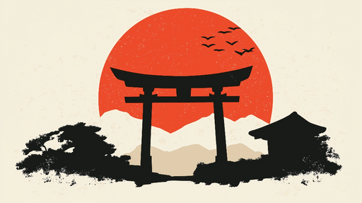 Papier peint torii japonais Soleil en fond