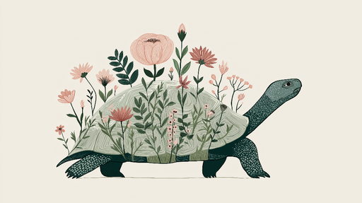 Papier peint tortue et fleurs Charmante illustration de tortue ornée de fleurs luxuriantes