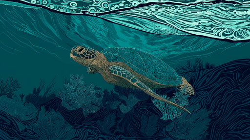 Papier peint tortue marine Illustration colorée d'une tortue nageant sous la surface de l'eau