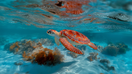 Papier peint tortue marine Tortue colorée nageant dans les eaux cristallines