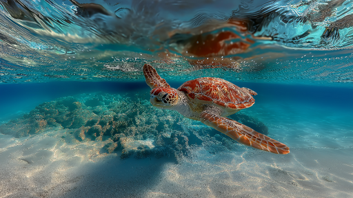 Papier peint tortue marine Une magnifique tortue nageant dans des eaux cristallines