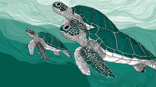 Papier peint tortues marines Tortues nageant dans des vagues turquoise
