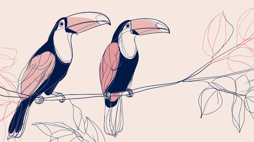 Papier peint toucan Deux toucans stylisés perchés sur une branche illustrée