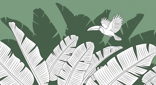 Papier peint toucan et feuilles tropicales Un décor vibrant avec un toucan sur fond de feuillage luxuriant