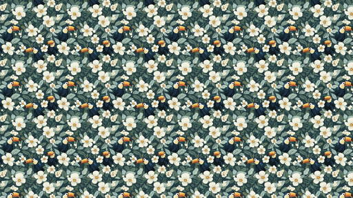 Papier peint toucan et fleurs Motif coloré avec des toucans et fleurs blanches