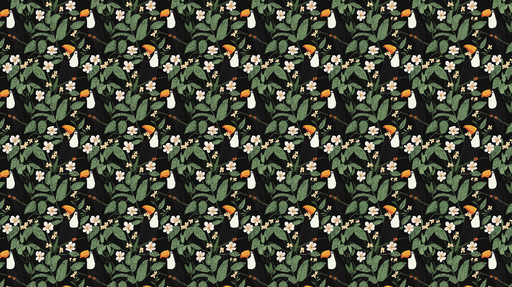 Papier peint toucan et fleurs Motif de toucans entourés de feuillages luxuriants et de fleurs délicates