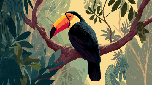 Papier peint toucan Illustration e d'un toucan sur une branche dans la jungle