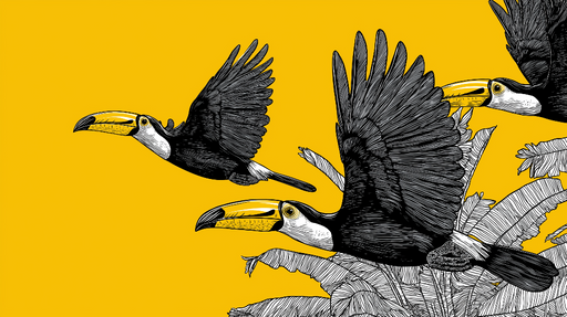 Papier peint toucan Illustration graphique de toucans en vol sur fond jaune