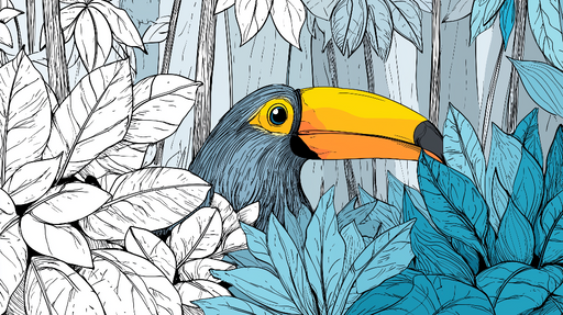 Papier peint toucan Illustration vibrante de toucan parmi des feuillages exotiques