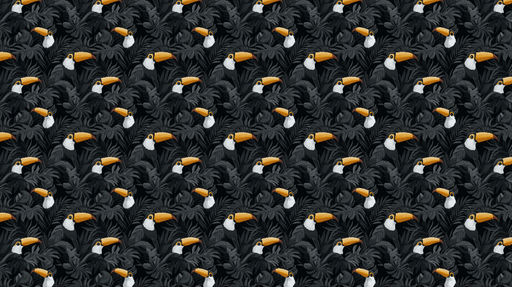 Papier peint toucan Motif audacieux de toucans sur fond noir avec des feuilles tropicales