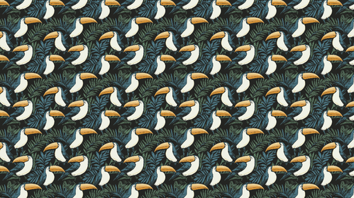 Papier peint toucan Motif coloré de toucans sur fond de feuillage tropical