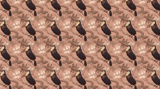 Papier peint toucan Motif de toucans sur un fond rose avec des fleurs délicates