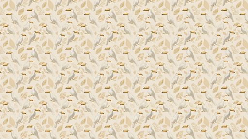 Papier peint toucan Motif élégant de toucans sur fond beige avec des feuilles dorées