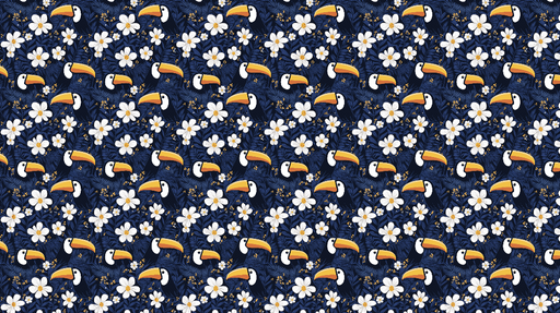 Papier peint toucan Motif exotique avec toucans et fleurs blanches sur fond bleu