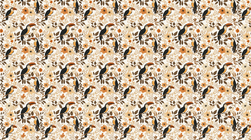 Papier peint toucan Motif floral avec des toucans colorés et des fleurs délicates