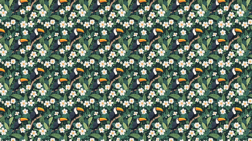 Papier peint toucan Motif tropical avec des toucans sur fond floral verdoyant