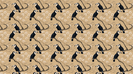 Papier peint toucan Motif tropical avec toucans sur des branches fleuries
