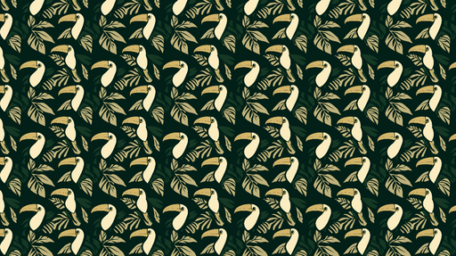 Papier peint toucan Motifs de toucans et de feuilles tropicales sur fond vert