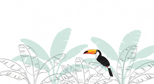 Papier peint toucan Un toucan coloré entouré de feuilles tropicales élégantes