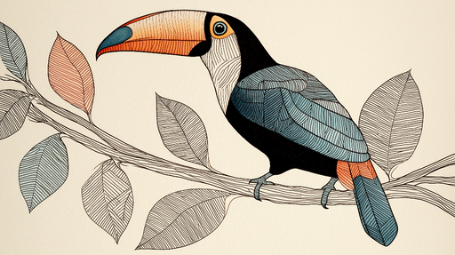 Papier peint toucan Un toucan coloré perché sur une branche délicate