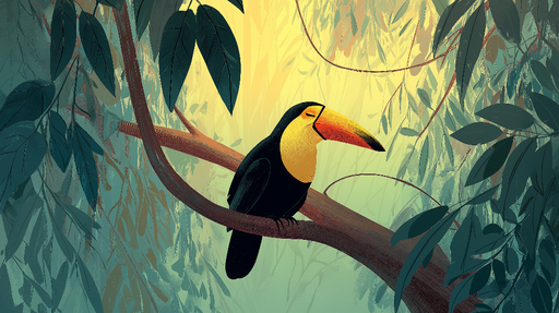 Papier peint toucan Un toucan coloré perché sur une branche parmi la végétation tropicale