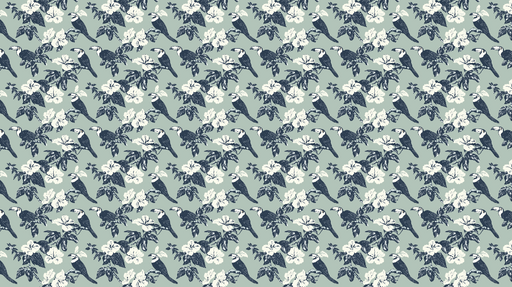 Papier peint toucans Motif floral avec des toucans sur fond vert doux