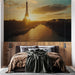 Papier peint panoramique lever de soleil éclatant sur la Seine avec la Tour Eiffel pour chambre moderne
