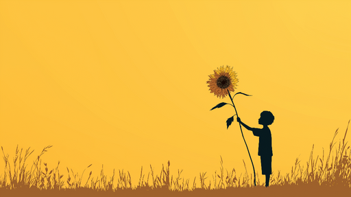 Papier peint tournesol Enfant tenant un grand tournesol sur fond jaune éclatant