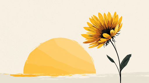 Papier peint tournesol Tournesol devant un soleil doré minimaliste