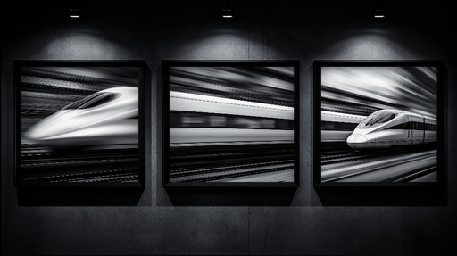 Papier peint train en mouvement Motif dynamique en noir et blanc