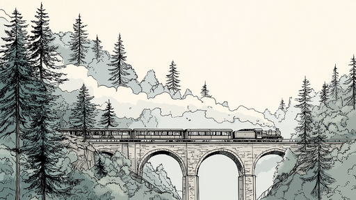 Papier peint train et nature Un train à vapeur traversant un viaduc au milieu des forêts