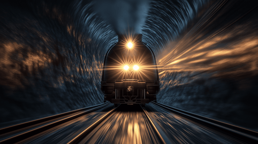 Papier peint train Train à vapeur avançant dans un tunnel lumineux