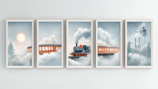 Papier peint train vintage Voyage à travers des paysages nostalgiques et brumeux