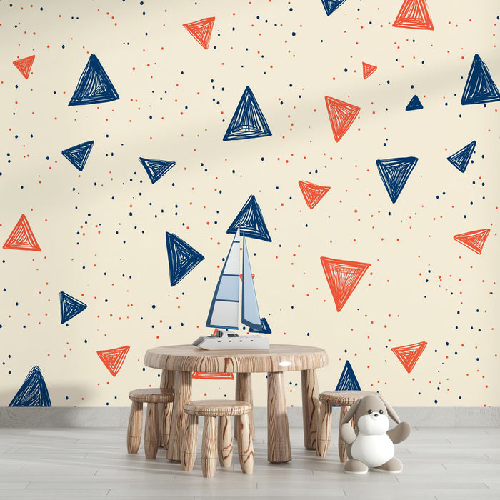 Papier peint triangle | Bleu et terracotta