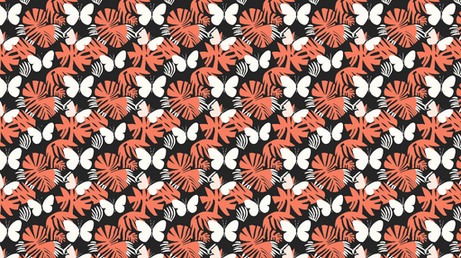 Papier peint tropical avec papillons Feuilles corail et papillons blancs sur fond noir