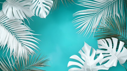 Papier peint tropical bleu canard Feuilles exotiques sur fond turquoise