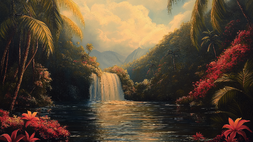 Papier peint tropical Chute d'eau et verdure luxuriante