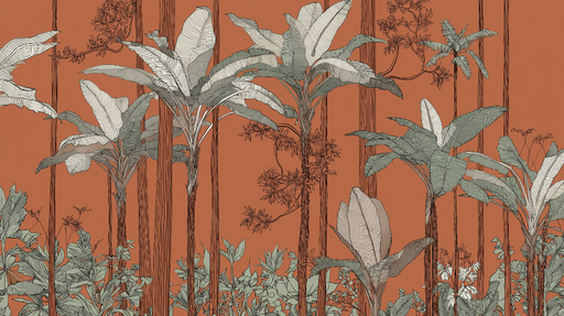Papier peint tropical Feuillage élégant sur fond terracotta