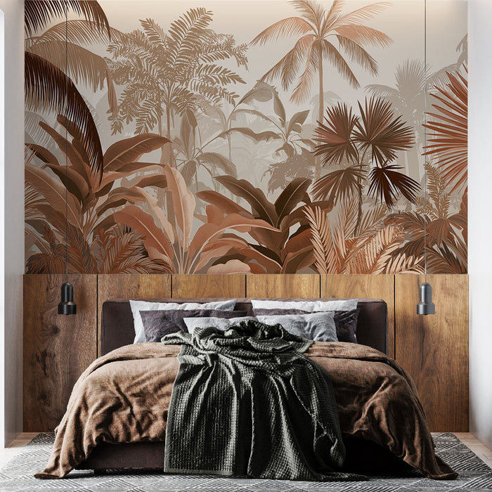 Papier peint tropical | Feuillage luxuriant dans des tons terreux