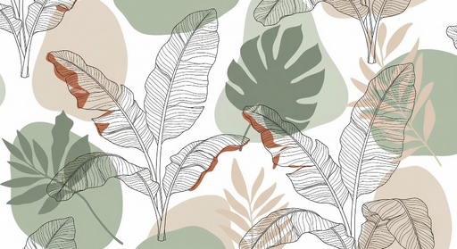 Papier peint tropical Feuilles aux lignes stylisées avec des touches de couleur douce