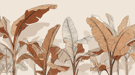 Papier peint tropical Feuilles aux tons chauds et lignes délicates